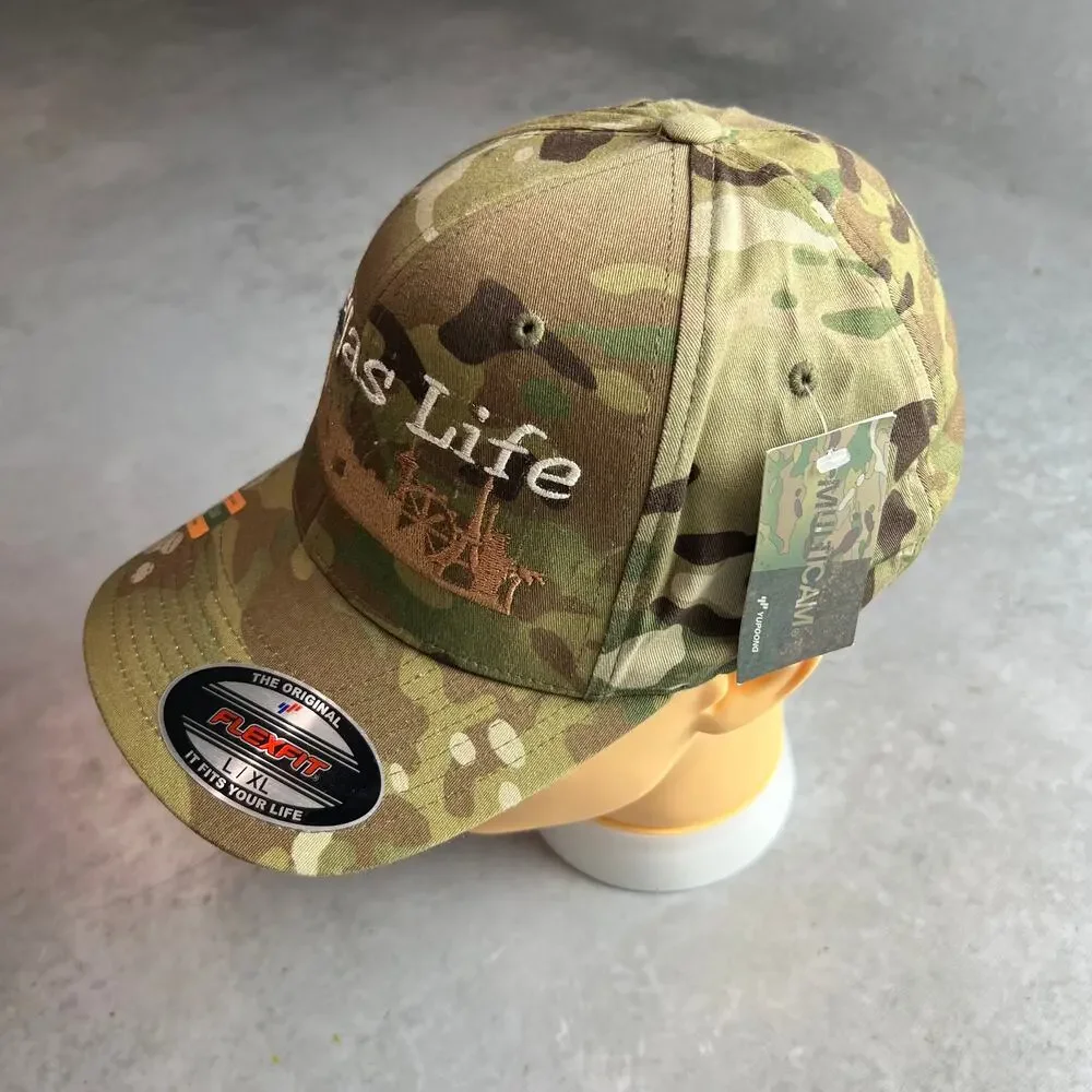 Las Vegas Life USA Mens Camo FLEXFIT Hat Embroidered Large-XLarge Baseball Cap